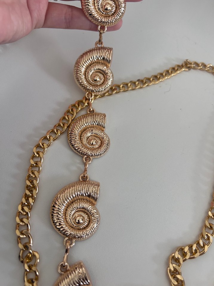 Yılan Desenli Zincir Detaylı Altın Kemer - Görsel 3