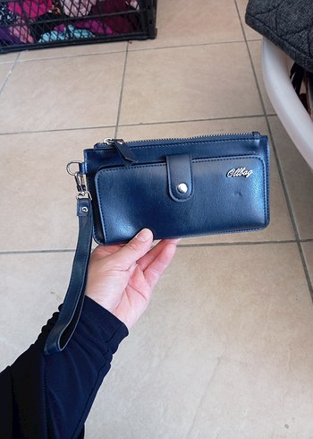 Kadın Lacivert Deri Fermuarlı Clutch Cüzdan
