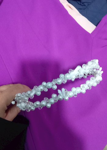 İnci Boncuklu Beyaz gelin tacı - Görsel 3