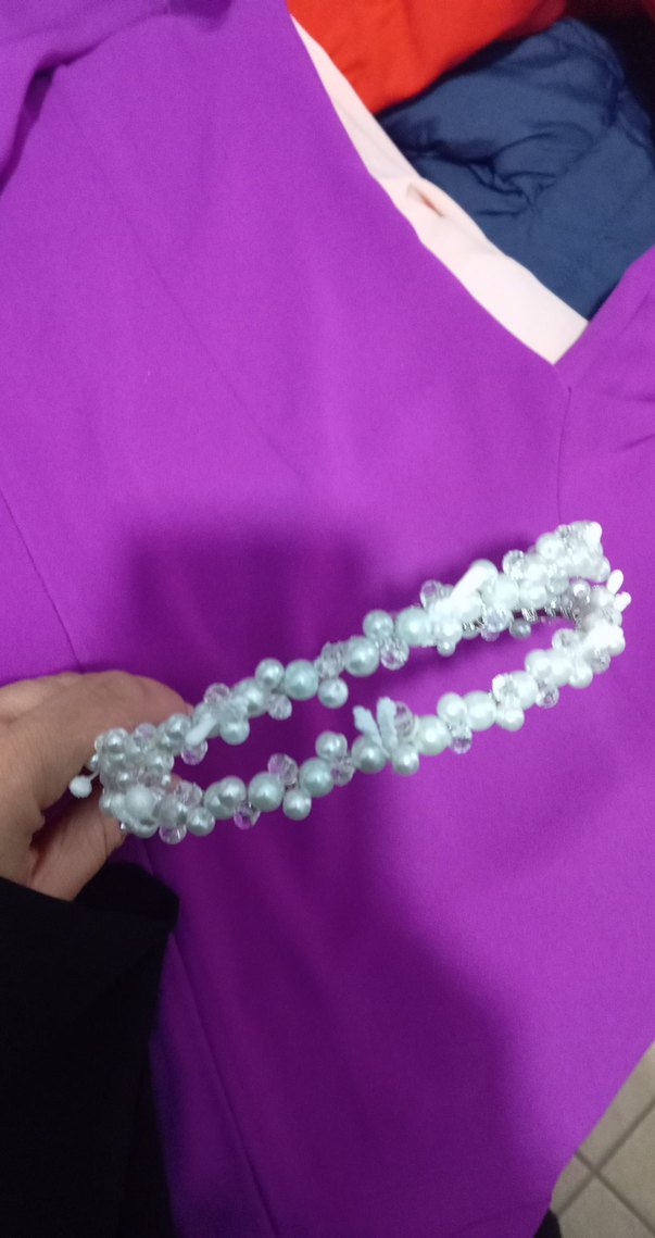 İnci Boncuklu Beyaz gelin tacı - Görsel 3