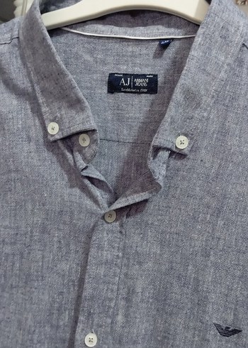 Gri Keten Erkek Gömlek, Düğmeli, Salaş Kesim sıfıra yakındır - Görsel 4