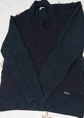 Düğmeli Gri Yün Erkek Kazak - Görsel 2