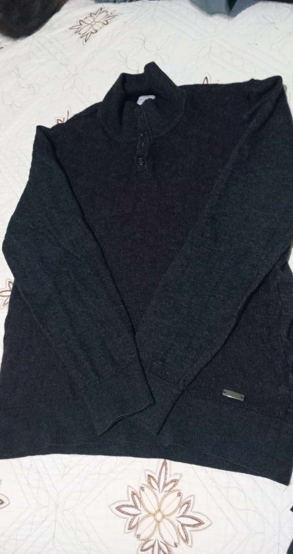 Düğmeli Gri Yün Erkek Kazak - Görsel 2