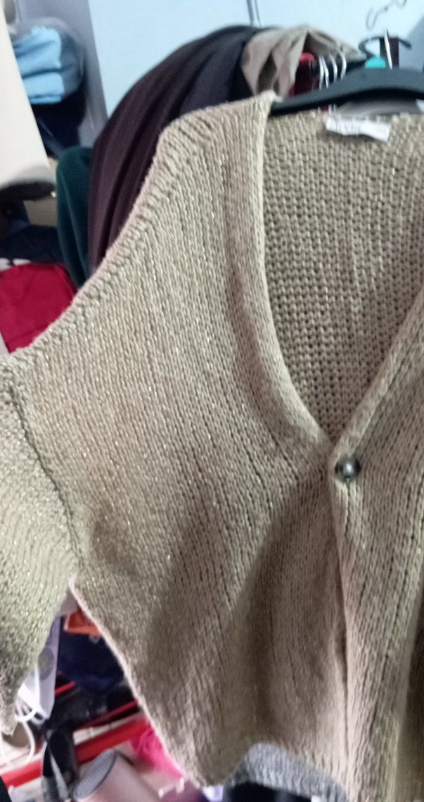 Bej V Yakalı Kadın Örgü Hırka salaş model - Görsel 2