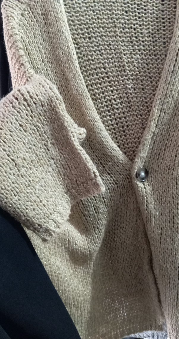 Bej V Yakalı Kadın Örgü Hırka salaş model - Görsel 3