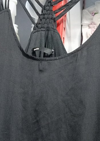 Siyah Uzun Keten V Yakalı Salaş Elbise - Görsel 4