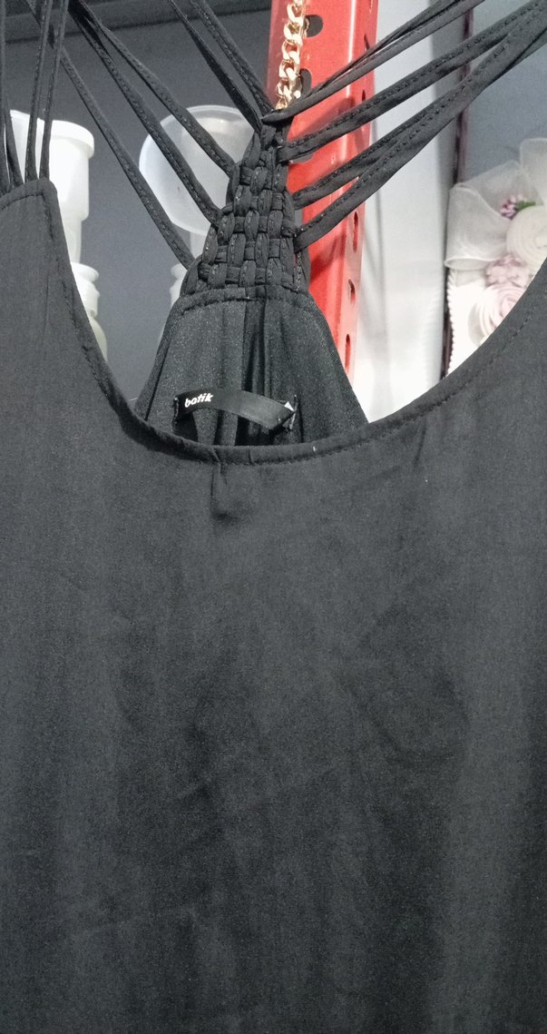 Siyah Uzun Keten V Yakalı Salaş Elbise - Görsel 4