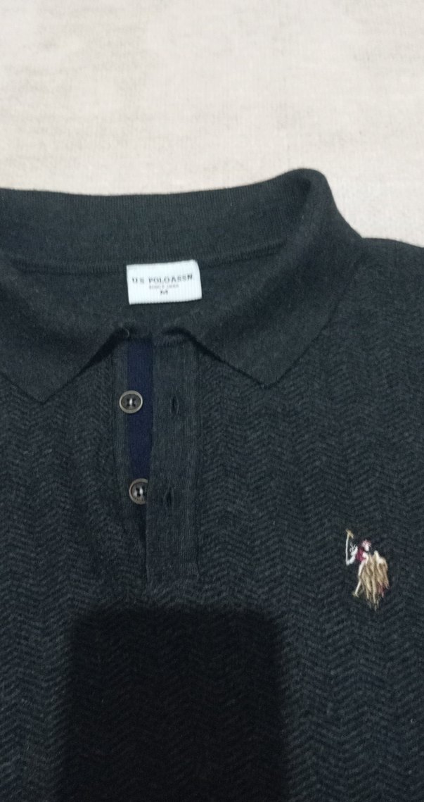 Erkek Gri Triko Polo kazak - Görsel 3