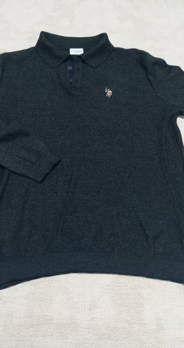 Erkek Gri Triko Polo kazak - Görsel 5