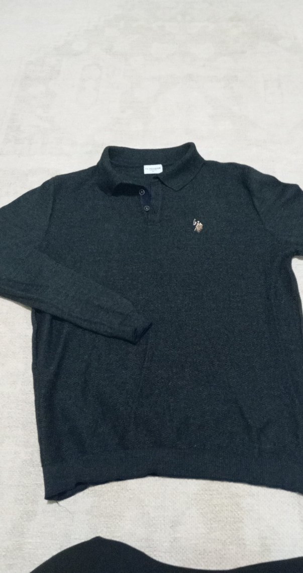 Erkek Gri Triko Polo kazak - Görsel 2