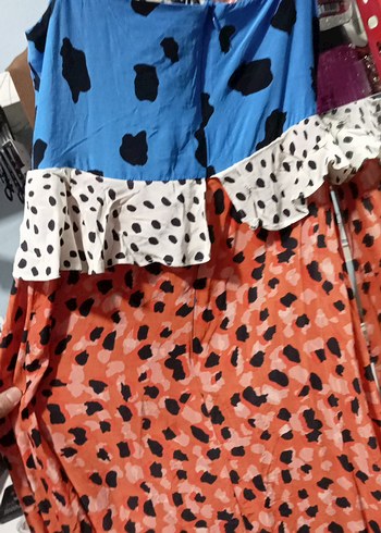 Renkli Desenli Uzun Askılı Elbise - Görsel 5