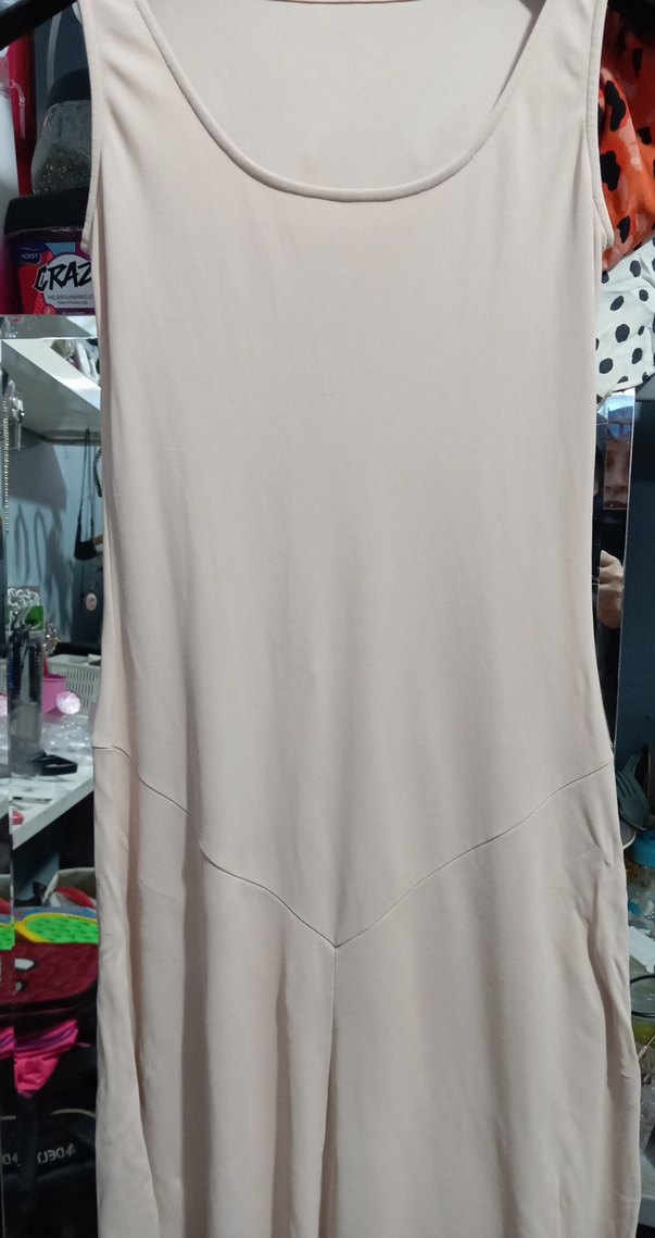 Bej V Yakalı Salaş Uzun Elbise - Görsel 2