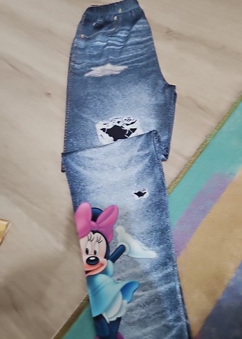 kiz cocuk Mavi Elastik Bel Yırtık Detaylı Kot Tayt - Görsel 2