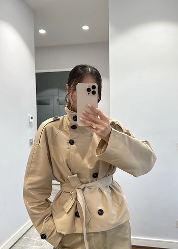 xl Beden camel Renk Muadil kısa trençkot