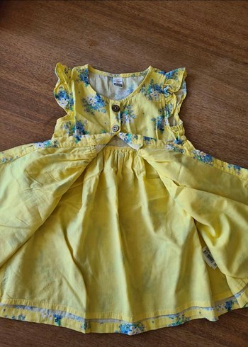 Sarı Çiçekli Kız Çocuk Düğmeli Elbise - Görsel 3