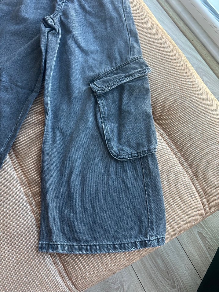 Gri kız Çocuk Bol Kesim Denim Pantolon - Görsel 5