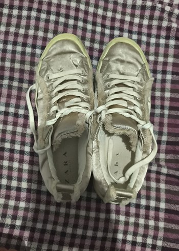 Kadın Bej Keten Spor Ayakkabı Kürklü - Görsel 3