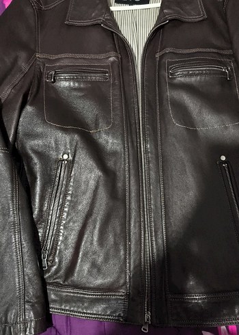 Derimod Kahverengi Biker Ceket, Fermuarlı, Normal Boy - Görsel 2