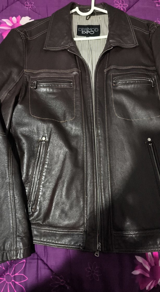 Derimod Kahverengi Biker Ceket, Fermuarlı, Normal Boy - Görsel 2