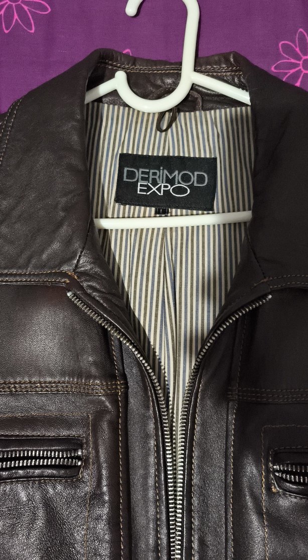 Derimod Kahverengi Biker Ceket, Fermuarlı, Normal Boy - Görsel 3