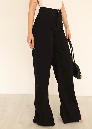 Siyah Bol Kesim Kadın Denim Pantolon - Görsel 3