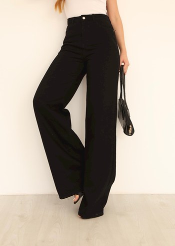 Siyah Bol Kesim Kadın Denim Pantolon - Görsel 4