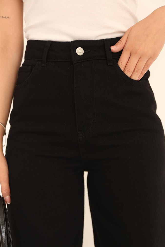 Siyah Bol Kesim Kadın Denim Pantolon - Görsel 5