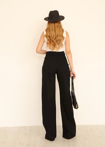 Kadın Siyah Bol Kesim Midi Boyfriend Denim Pantolon - Görsel 7