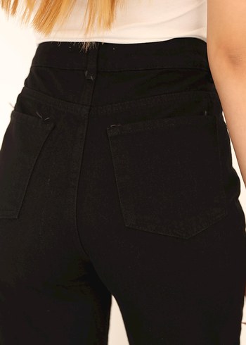 Kadın Siyah Bol Kesim Midi Boyfriend Denim Pantolon - Görsel 6