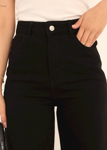 Kadın Siyah Bol Kesim Midi Boyfriend Denim Pantolon - Görsel 5