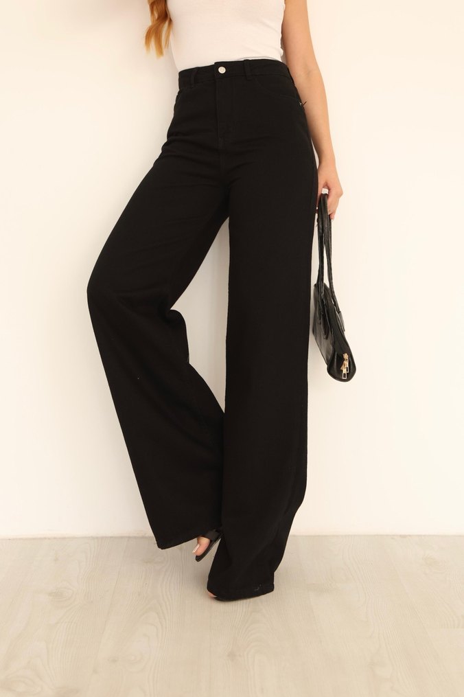 Kadın Siyah Bol Kesim Midi Boyfriend Denim Pantolon - Görsel 4