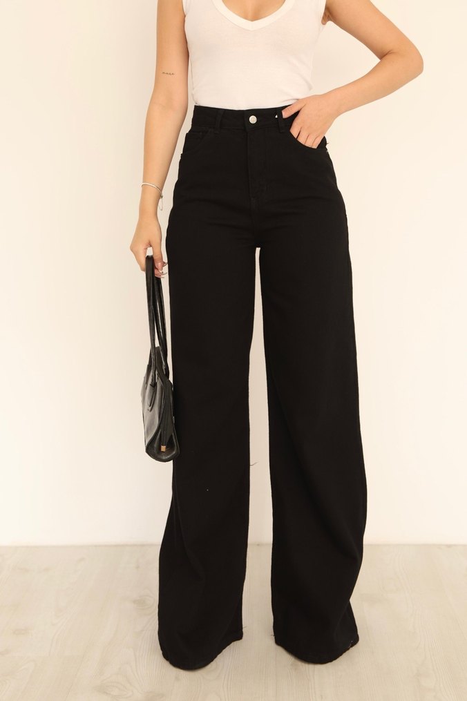 Kadın Siyah Bol Kesim Midi Boyfriend Denim Pantolon - Görsel 3