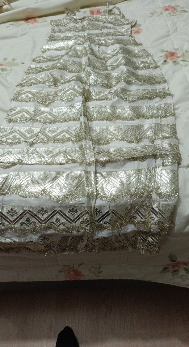 İşlemeli Beyaz Gri Uzun Bohem Elbise - Görsel 2