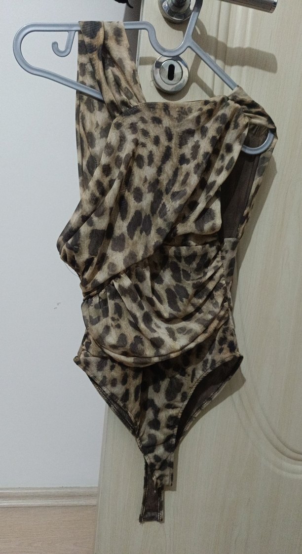 Leopar Desenli Drapeli Midi Mayo - Görsel 2