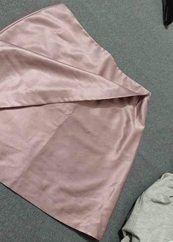 pembe parlak kumaş mini etek - Görsel 2