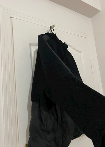 xl Beden siyah Renk Siyah Peluş Detaylı Midi Kışlık Kadın Mont