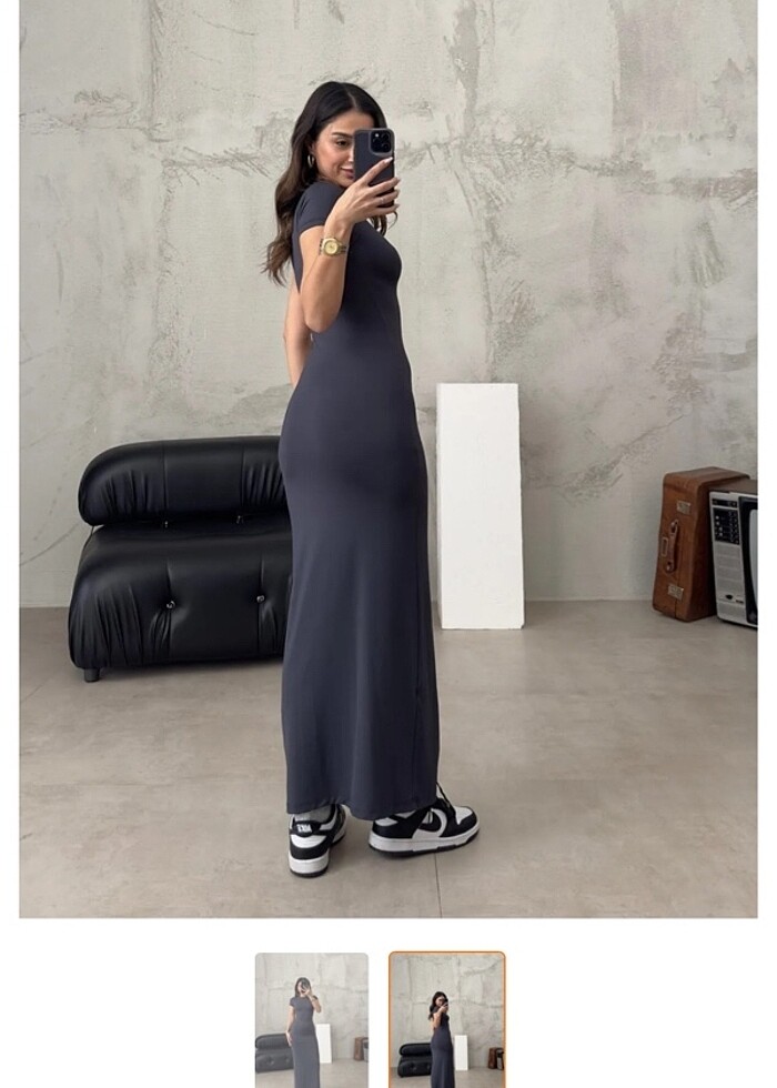 KISA KOLLU FÜME MAXİ ELBİSE - Görsel 2