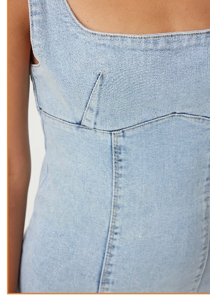 Yırtmaç Detaylı Kot Elbise - Görsel 3