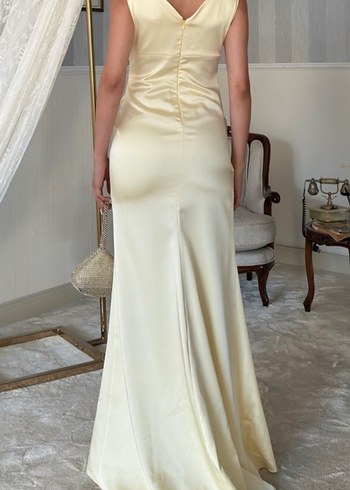 Sarı Drapeli Uzun Abiye Elbise - Görsel 3