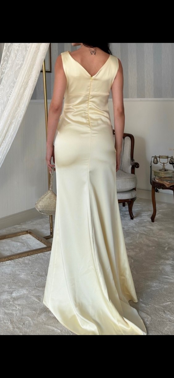 Sarı Drapeli Uzun Abiye Elbise - Görsel 3