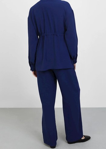 Düğmeli Lacivert Uzun Keten Tunik TAKIM - Görsel 4