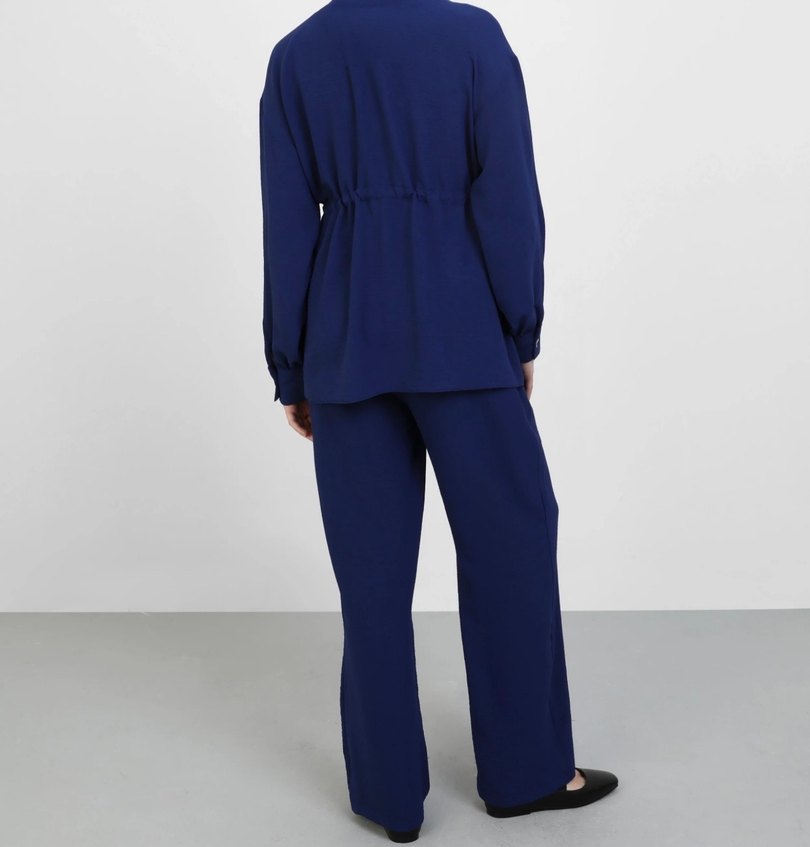 Düğmeli Lacivert Uzun Keten Tunik TAKIM - Görsel 4