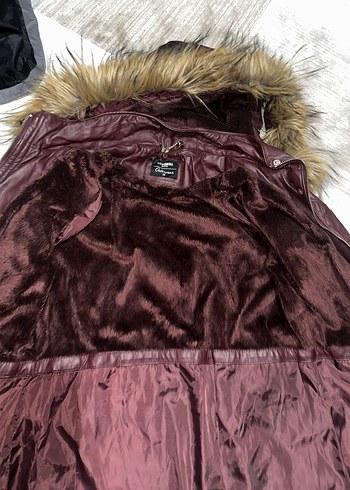 Kürklü Bordo Deri Kadın Mont - Görsel 5