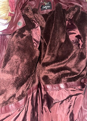 Kürklü Bordo Deri Kadın Mont - Görsel 8