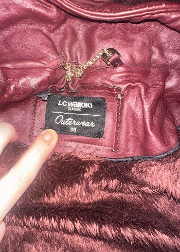 Kürklü Bordo Deri Kadın Mont - Görsel 6