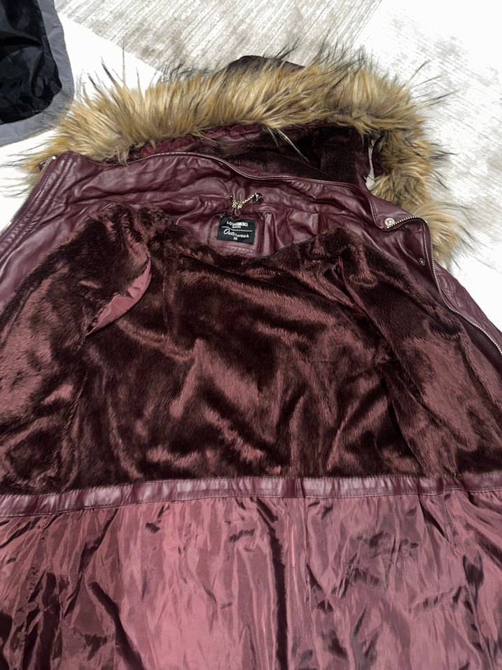 Kürklü Bordo Deri Kadın Mont - Görsel 5