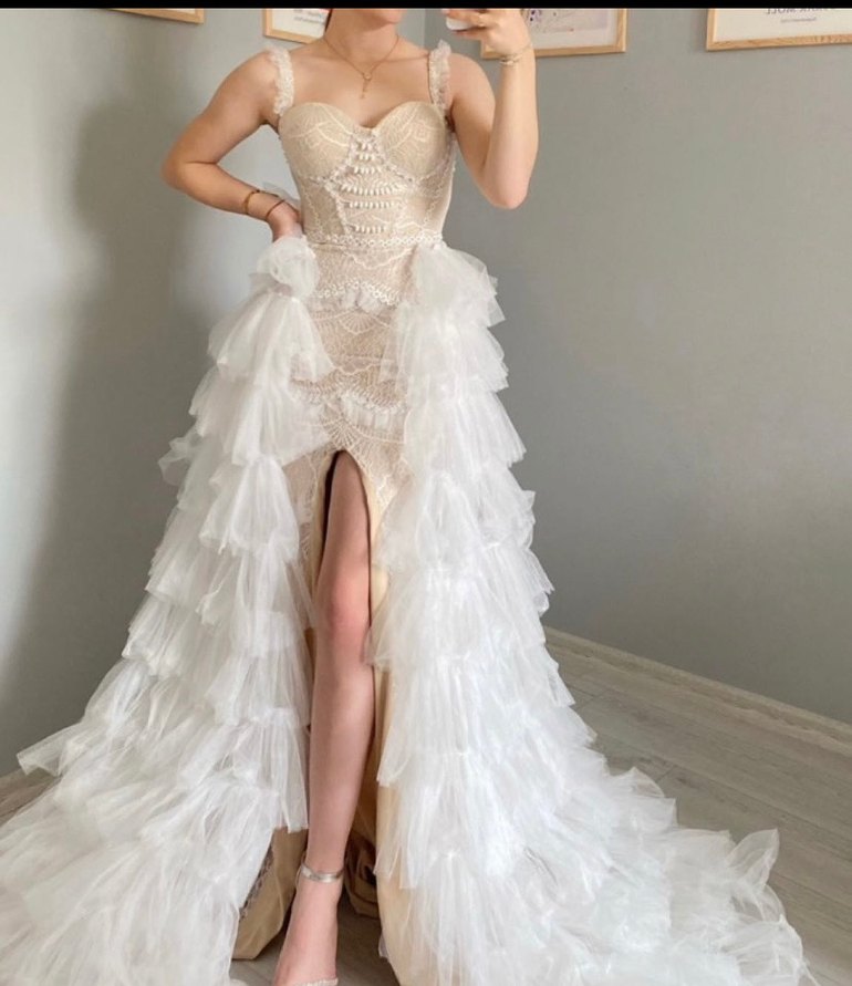 Ömür İn Marka Dantel İşlemeli Straplez Uzun Elbise - Görsel 3