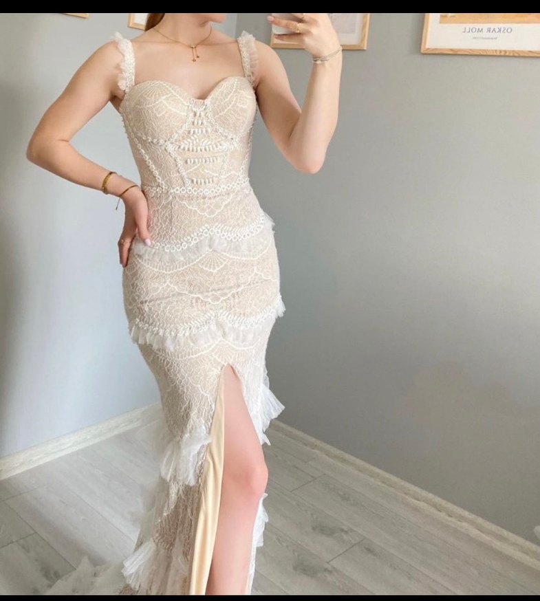 Ömür İn Marka Dantel İşlemeli Straplez Uzun Elbise - Görsel 4