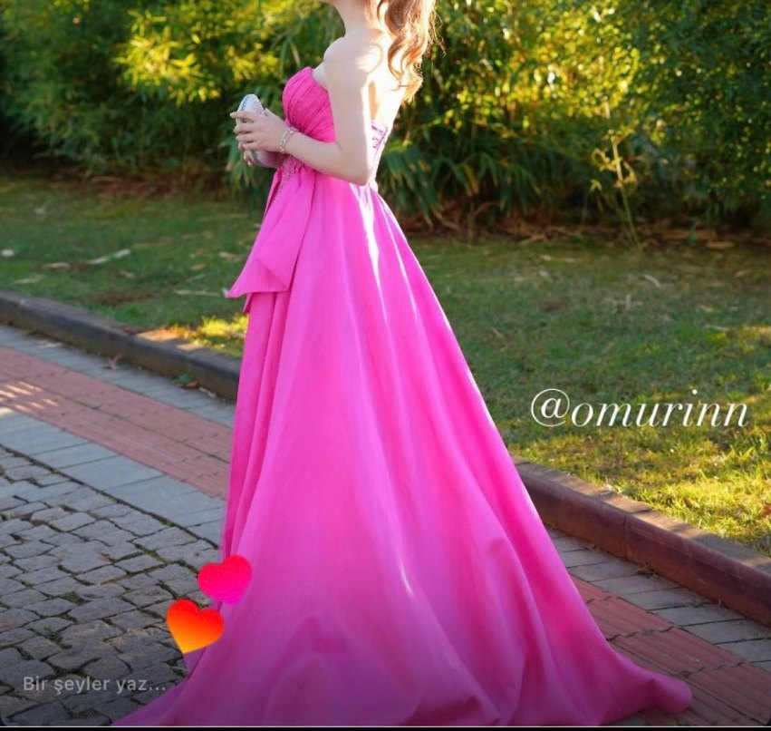 Ömür Özer Marka Pembe Uzun Straplez Drapeli Abiye Elbise - Görsel 2