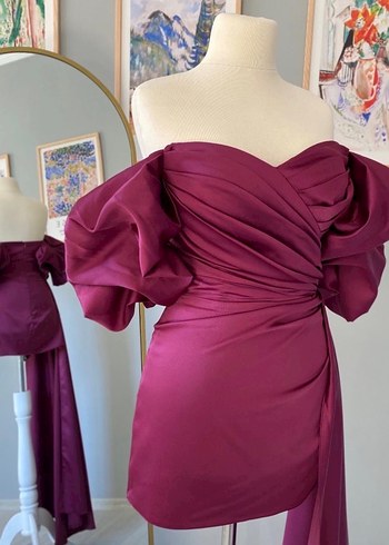 Parlak Mor Straplez Drapeli Mini Elbise - Görsel 3